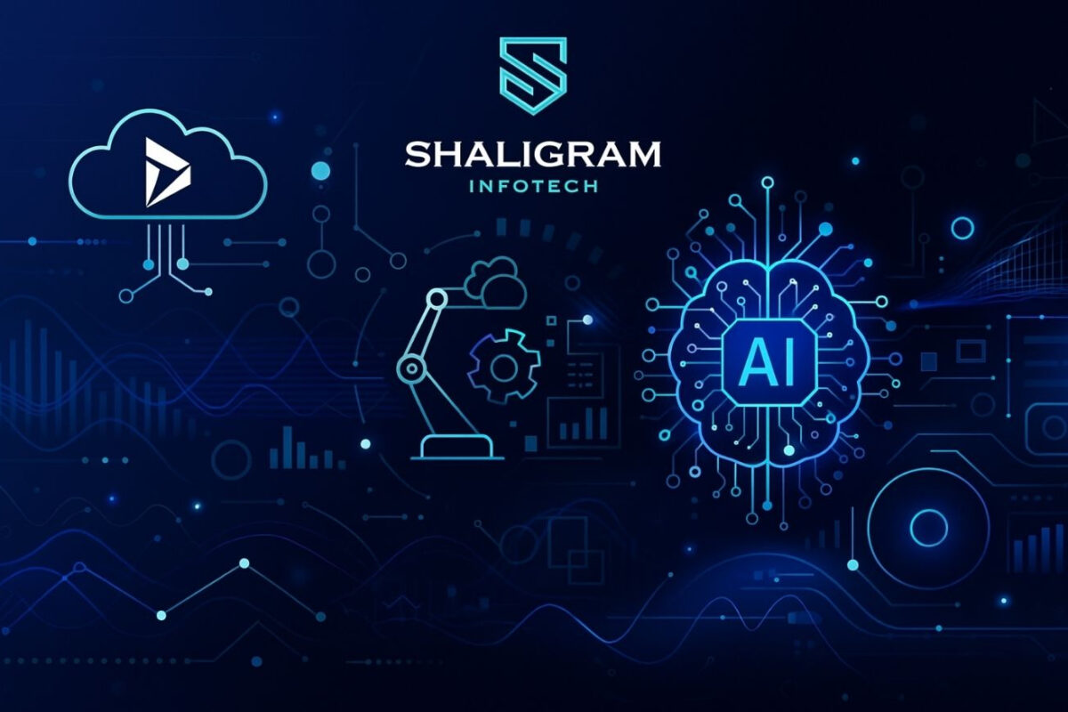 Abstract AI and machine learning visuals integrated with business operations and Dynamics 365 elements