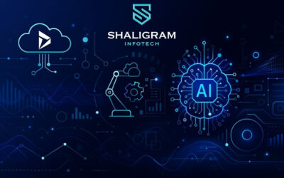 Abstract AI and machine learning visuals integrated with business operations and Dynamics 365 elements