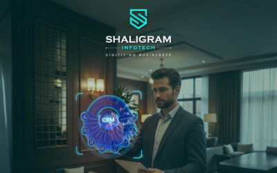 Abstract digital interface showing hotel CRM technology features and benefits