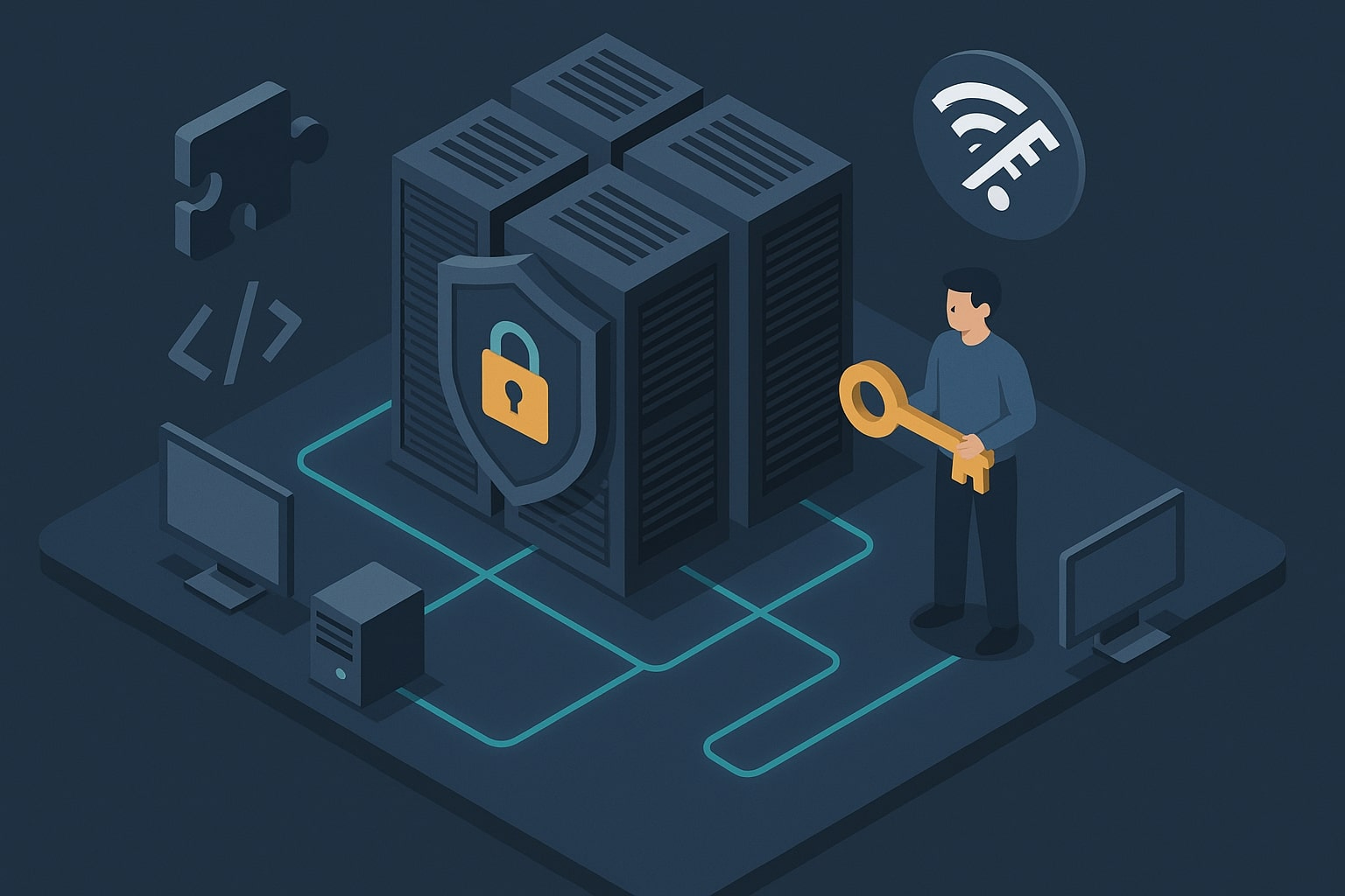 On-premises servers with icons for data ownership, customization, offline use, and software integration