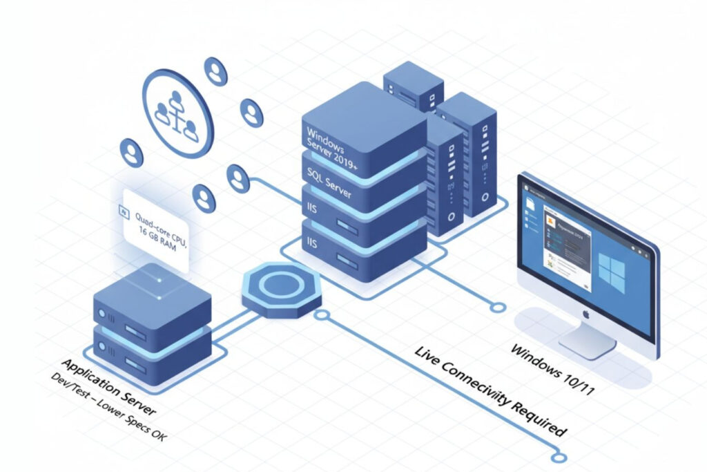On-premise setup for Dynamics 365 CRM including server and Outlook access