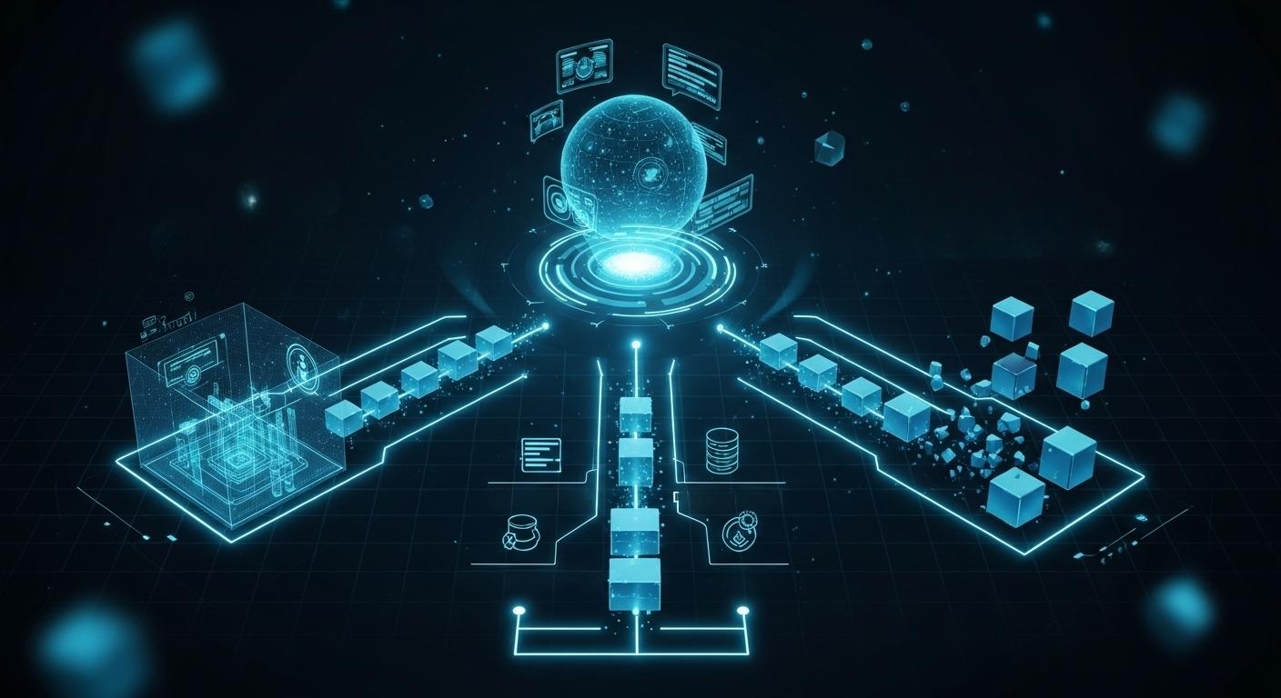Three migration strategy paths illustrated as futuristic holographic routes for Business Central upgrade