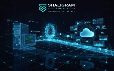 Futuristic digital migration concept showing transition from legacy NAV system to modern Dynamics 365 Business Central cloud