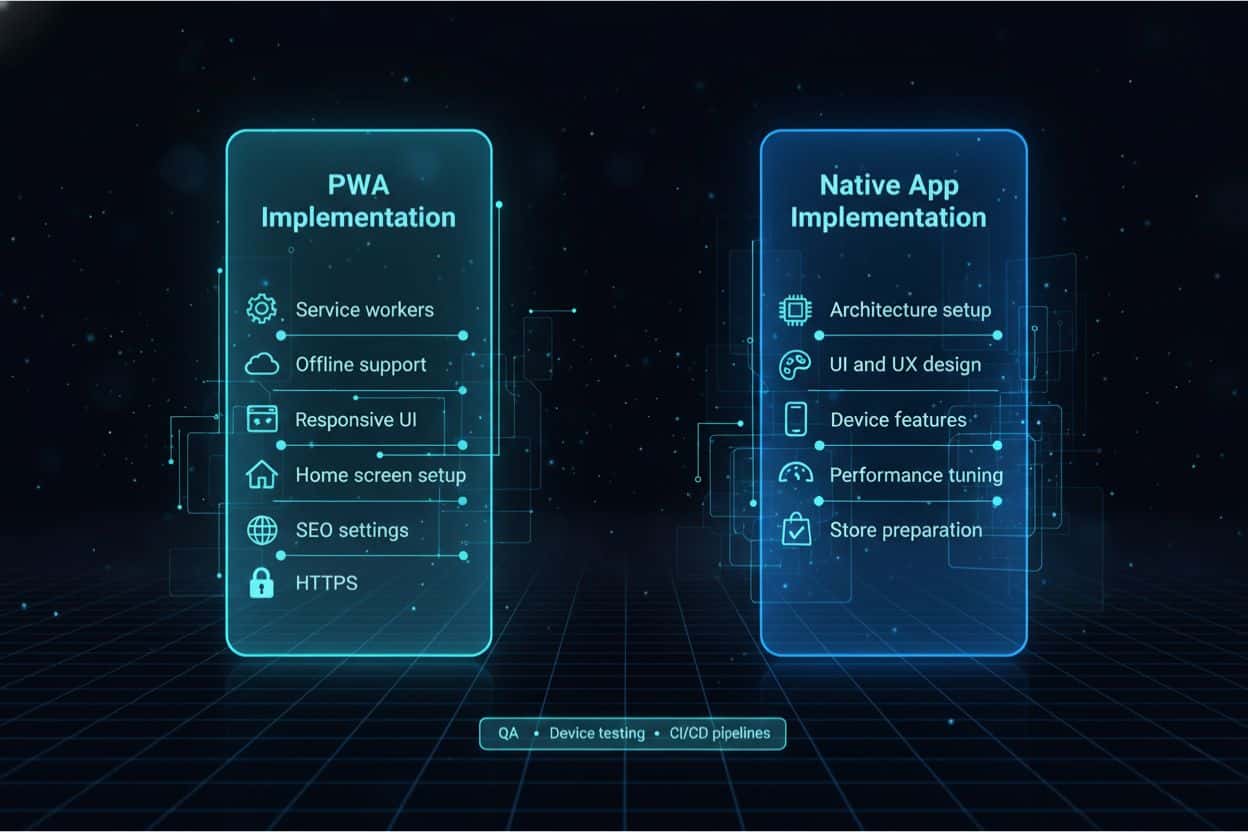 minimal tech shapes comparing web app and native app