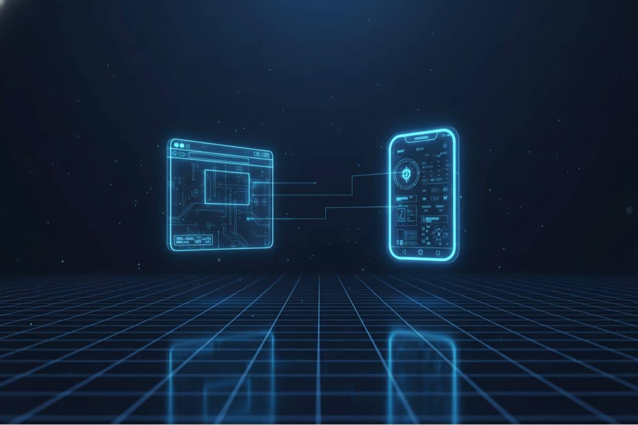 minimal tech shapes comparing web app and native app