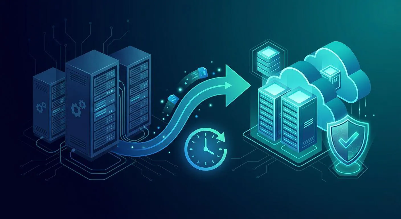 Legacy system migration strategy for zero downtime illustrated with parallel environments, migration flow, and continuous uptime indicators