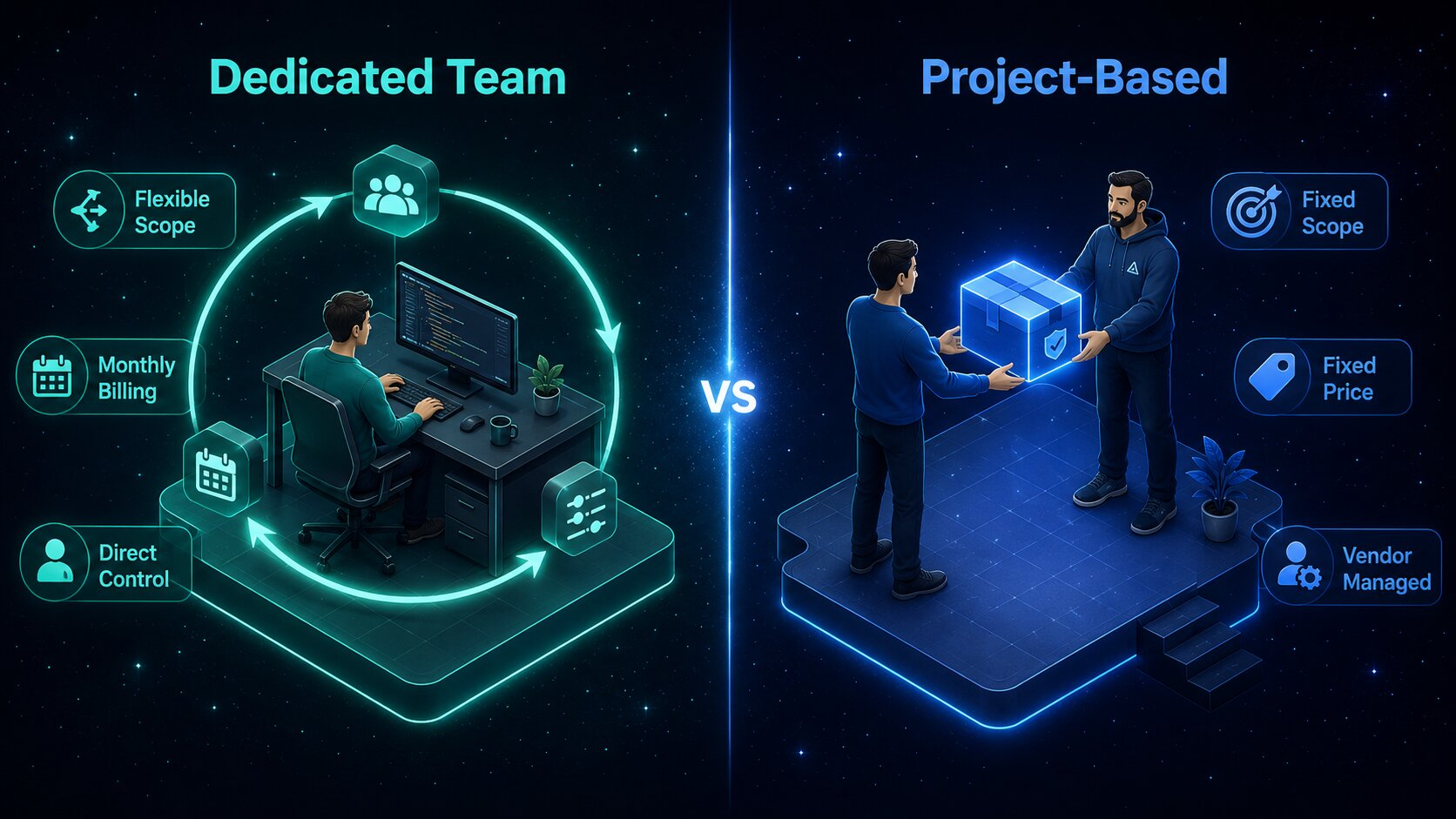 Comparison table of dedicated development team vs project-based outsourcing key differences